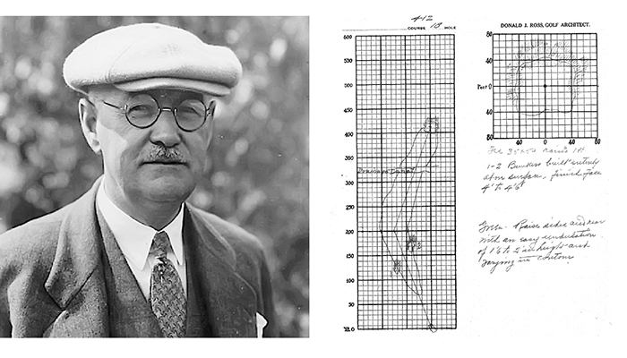 Photograph of Donald Ross, the Architect of Mill Creek Golf Course and an image of his design
