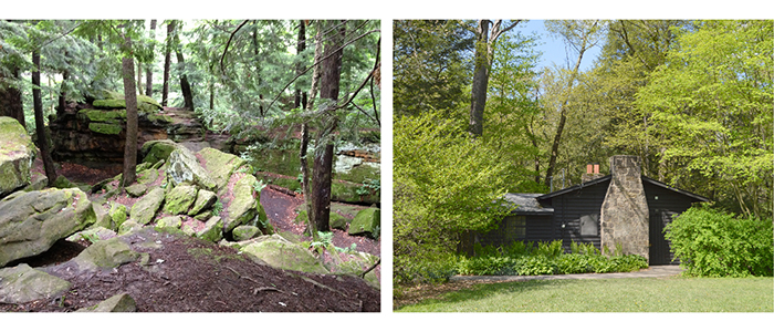 Exterior photographs of Bears Den Cabin and surrounding area, Mill Creek MetroParks