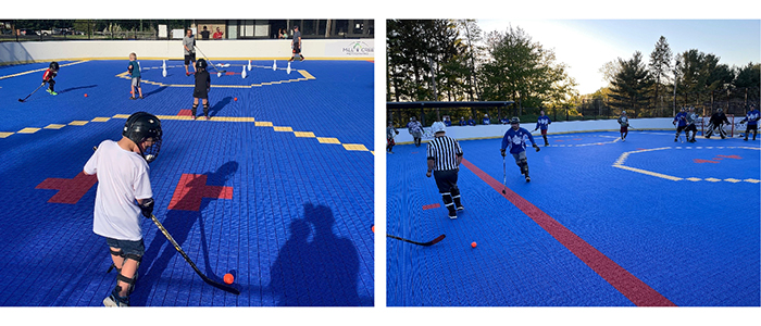 Photographs depicting youth and adult leagues playing on the DEK Hockey Rink located at Wick Recreation Area, Mill Creek MetroParks