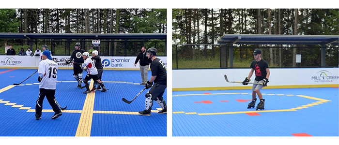 Images of Park visitors using the DEK Hockey Rink located at Wick Recreation Area in Mill Creek MetroParks, Youngstown, OH