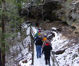 Hikers enjoying East Gorge Walk in the Winter, Mill Creek MetroParks
