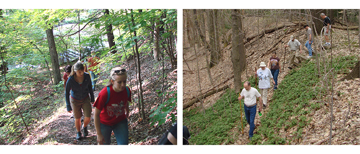 Photographs depicting hikers on Mill Creek MetroParks trails