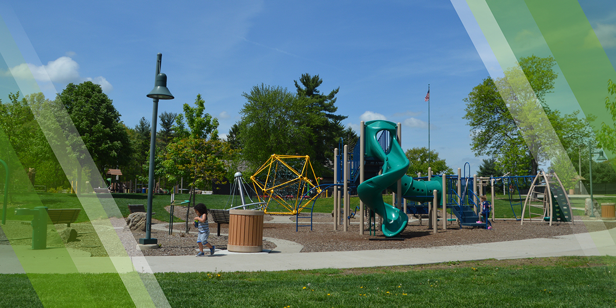 Picnic Areas & Playgrounds Page Header depicting a playground in Mill Creek MetroParks
