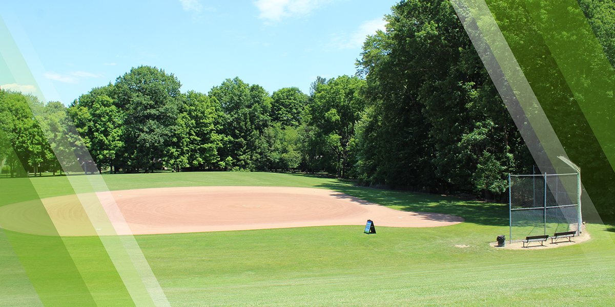 Recreation Fields and Courts Page Header depicting one of 3 baseball diamonds at Wick Recreation Area, Mill Creek MetroParks