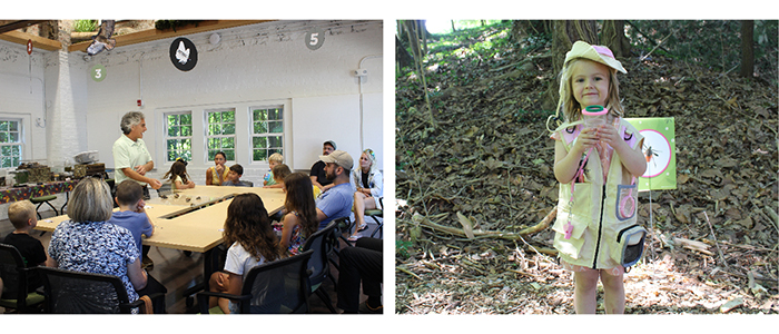 Photos from Bug Day held every year at Ford Nature Center in Mill Creek MetroParks-Bug Man and a little girl on the "Bad Bug Forest Walk"