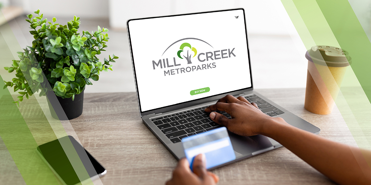 Online Store Header showing someone logging on to buy Mill Creek MetroParks merchandise
