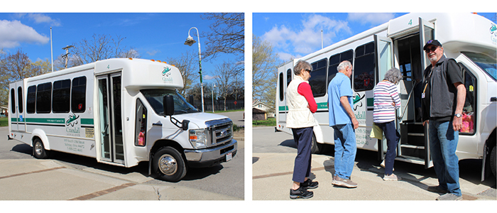 Images of a group participating in a Step-On Tour at Mill Creek MetroParks