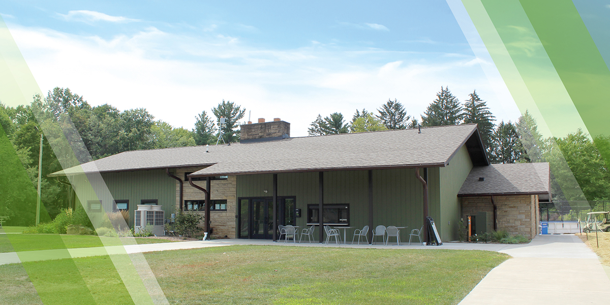 Page Header-Wick Recreation Center Exterior Front of building located at Wick Recreation Area within Mill Creek MetroParks