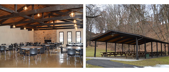 Yellow Creek Lodge interior and Struthers Pavilion photographs