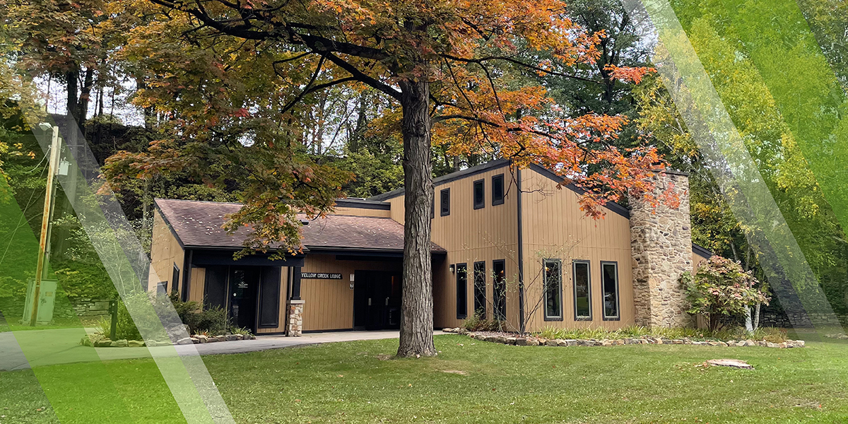 Yellow Creek Lodge in the Fall located in Struthers, Ohio and part of Mill Creek MetroParks